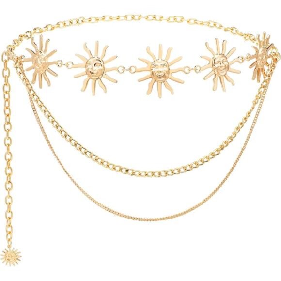 ✨ Sun & Moon Metal Chain Belt | Adjustable Boho Waist Jewelry for Dresses - Picture 3 of 4